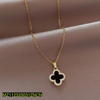 Four Leaf Clover Stone Black Pendant Necklace